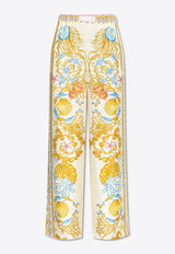 Versace Underwater Barocco Wide-Leg Silk Pants 1020972 1A14746 5K640
