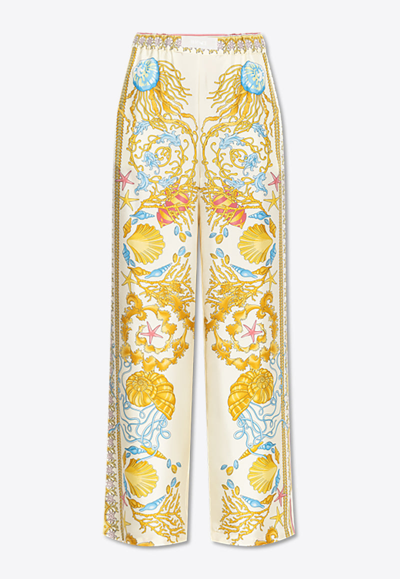 Versace Underwater Barocco Wide-Leg Silk Pants 1020972 1A14746 5K640