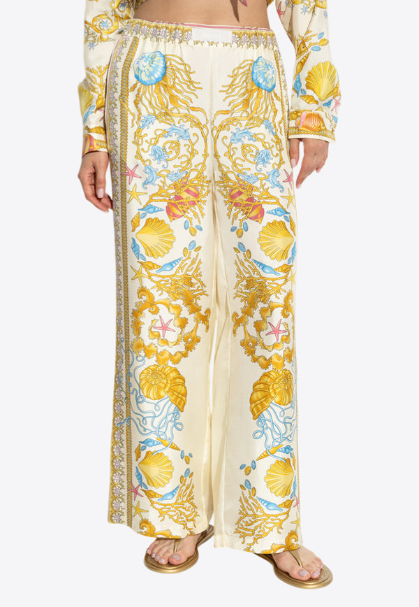 Versace Underwater Barocco Wide-Leg Silk Pants 1020972 1A14746 5K640