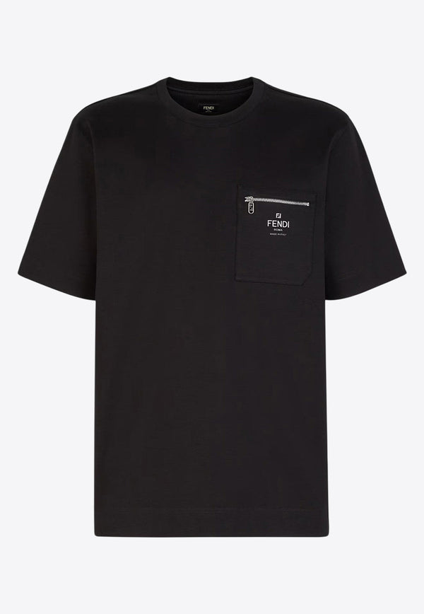 Fendi Logo Print Crewneck T-shirt Black FY0936ARYRF0QA1_Black_34276941