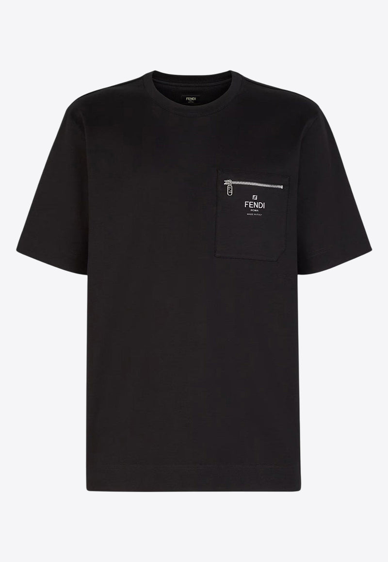 Fendi Logo Print Crewneck T-shirt Black FY0936ARYRF0QA1_Black_34276941