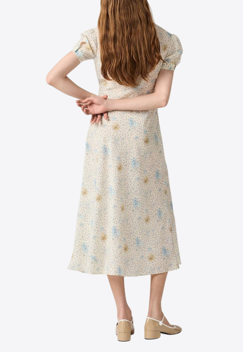Printed Silk Midi Dress
