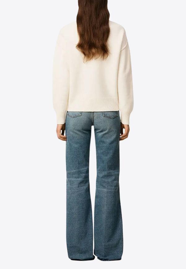 AMI PARIS Intarsia Knit Ami De Coeur Wool Sweater Cream UKS838018_154