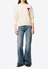 AMI PARIS Intarsia Knit Ami De Coeur Wool Sweater Cream UKS838018_154