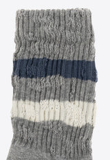 Golden Goose DB Kids Boys Distressed Stripe Ankle Socks Gray GKP00883P001107_60616