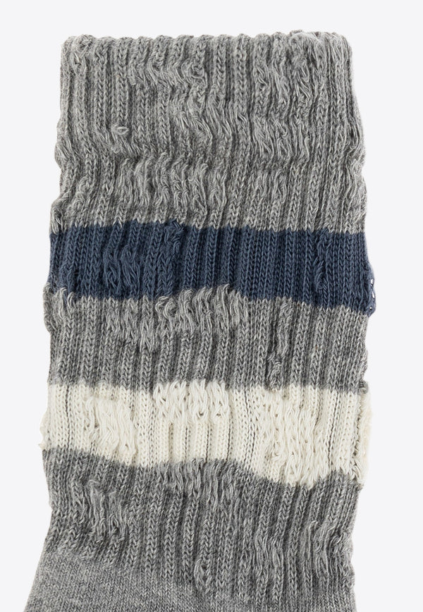 Golden Goose DB Kids Boys Distressed Stripe Ankle Socks Gray GKP00883P001107_60616