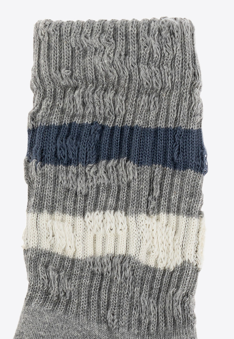 Golden Goose DB Kids Boys Distressed Stripe Ankle Socks Gray GKP00883P001107_60616