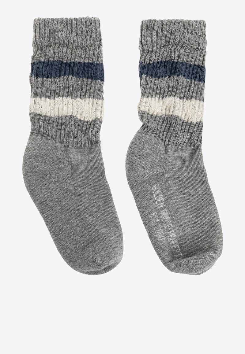 Golden Goose DB Kids Boys Distressed Stripe Ankle Socks Gray GKP00883P001107_60616