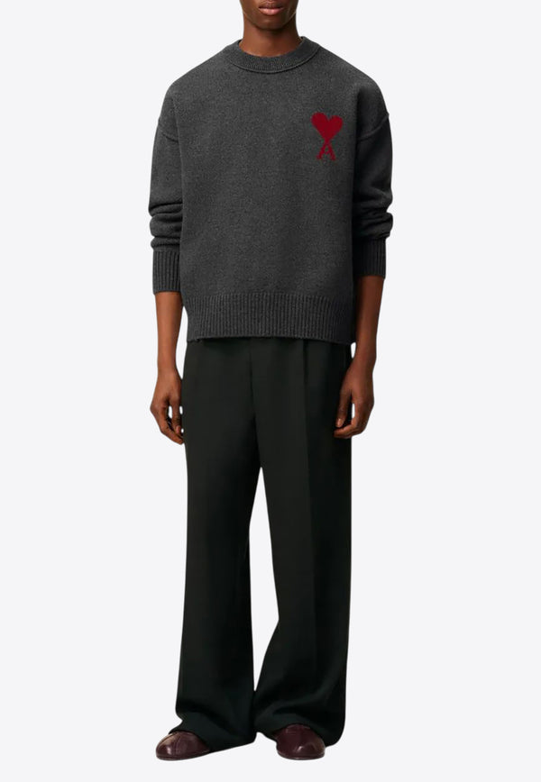 AMI PARIS Ami De Coeur Wool Sweater Gray UKS838018_084