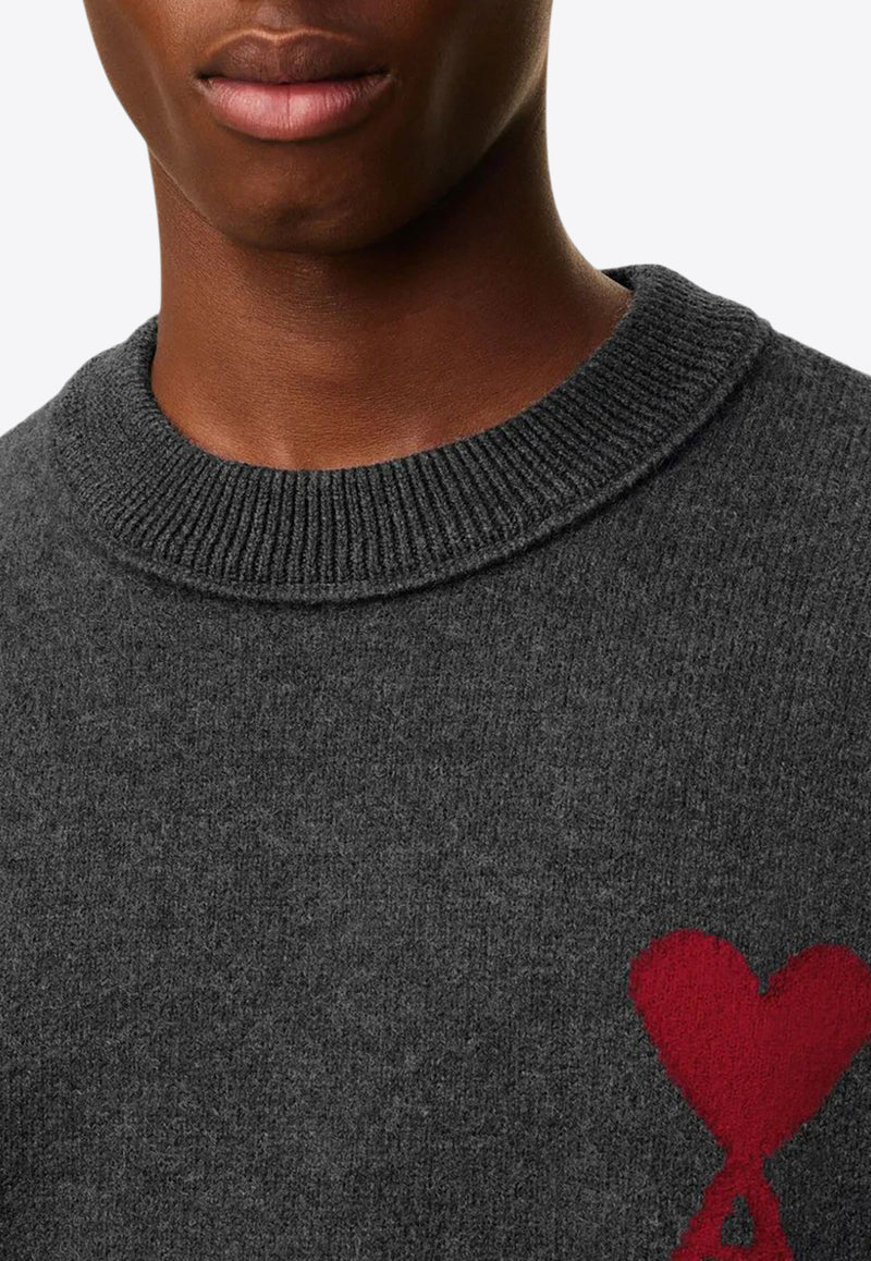 AMI PARIS Ami De Coeur Wool Sweater Gray UKS838018_084