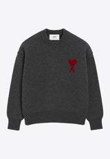 AMI PARIS Ami De Coeur Wool Sweater Gray UKS838018_084