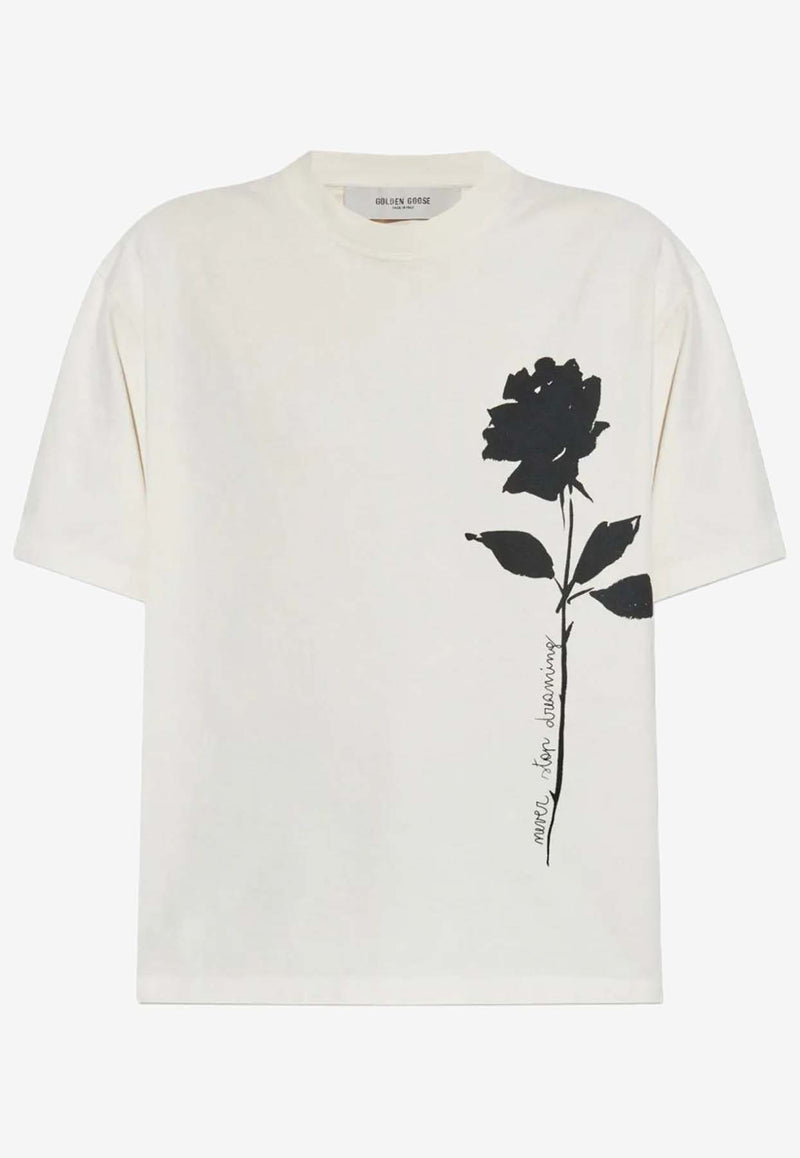 Golden Goose DB Rose Print Boxy T-shirt White GWP01874P002127_82432