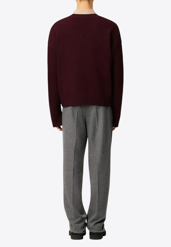 AMI PARIS Ami De Coeur V-neck Wool Sweater Burgundy UKS820KN0071_692