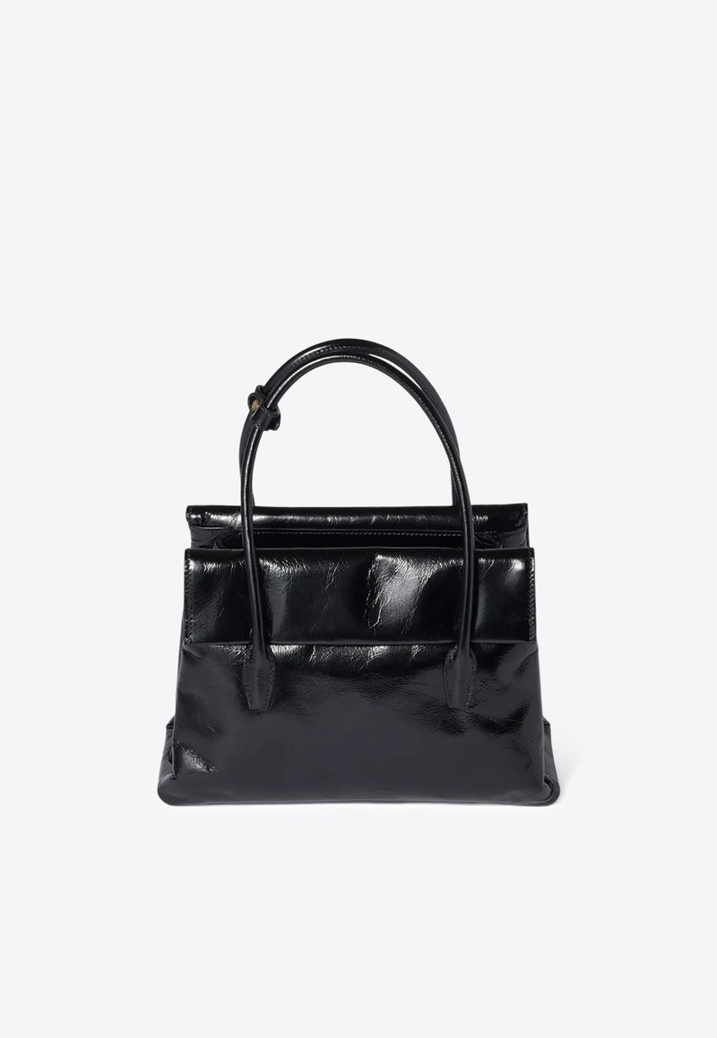 Miu Miu Solitaire Shiny Leather Top Handle Bag Black 5BA302VOWOUS0_F0002