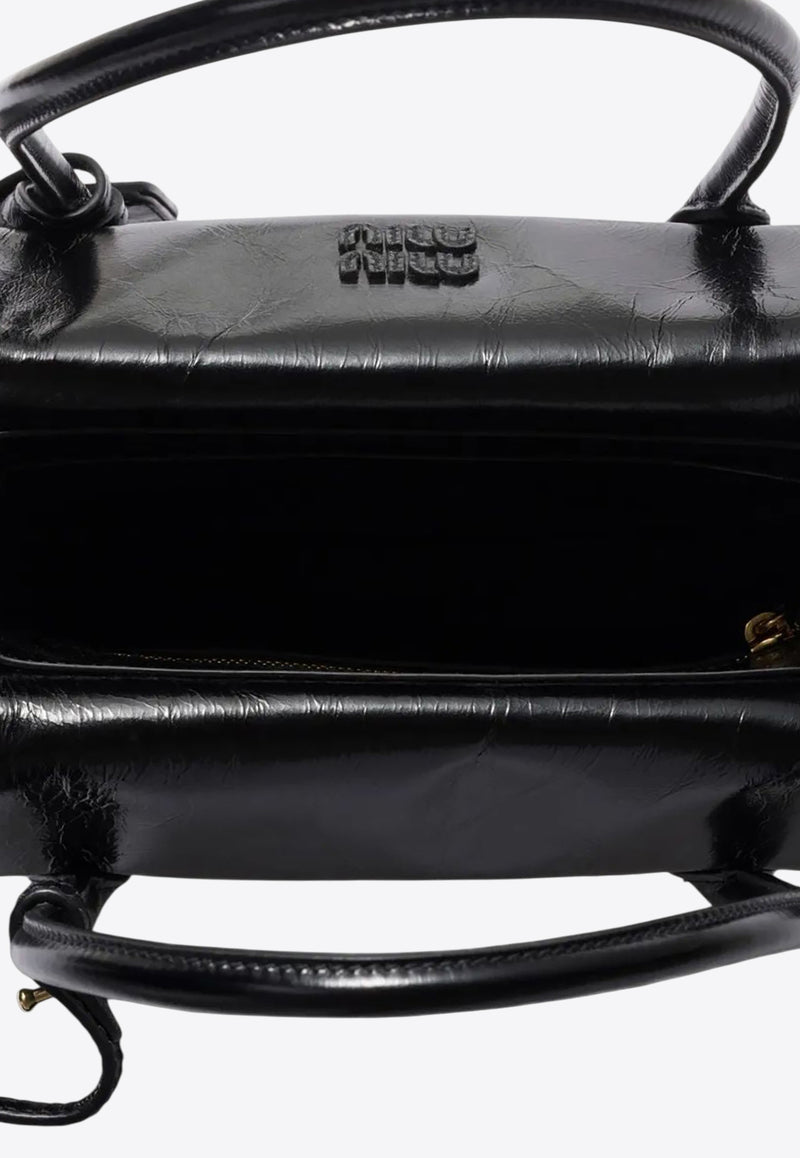 Miu Miu Solitaire Shiny Leather Top Handle Bag Black 5BA302VOWOUS0_F0002