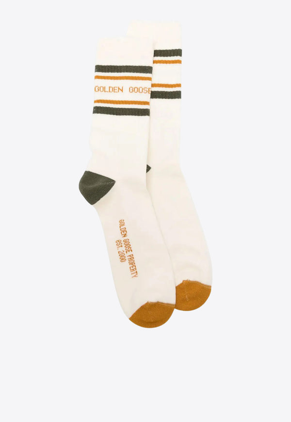 Golden Goose DB Striped Logo Ankle Socks White GUP00883P002205_12304