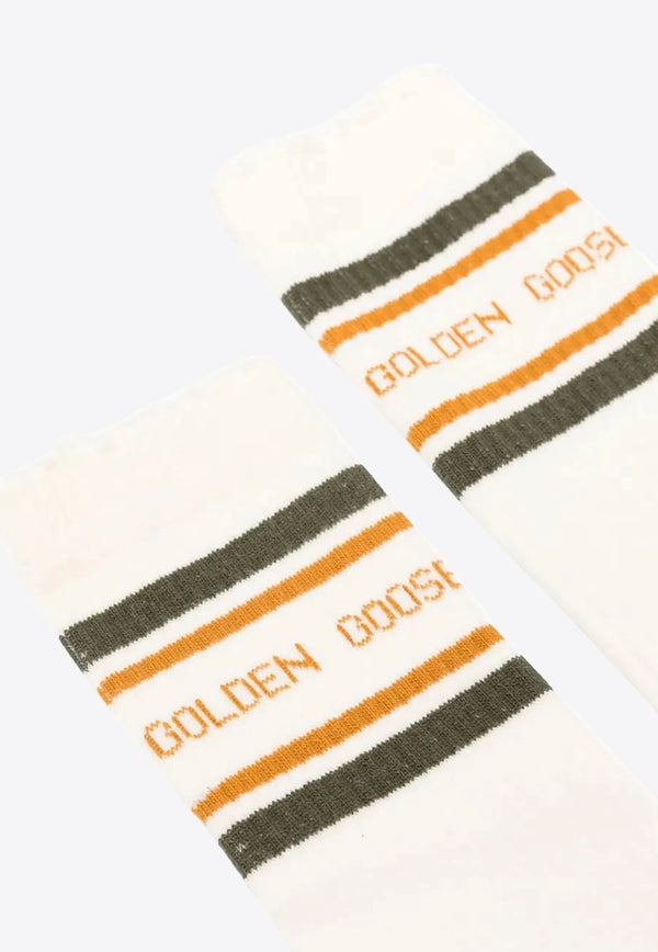 Golden Goose DB Striped Logo Ankle Socks White GUP00883P002205_12304