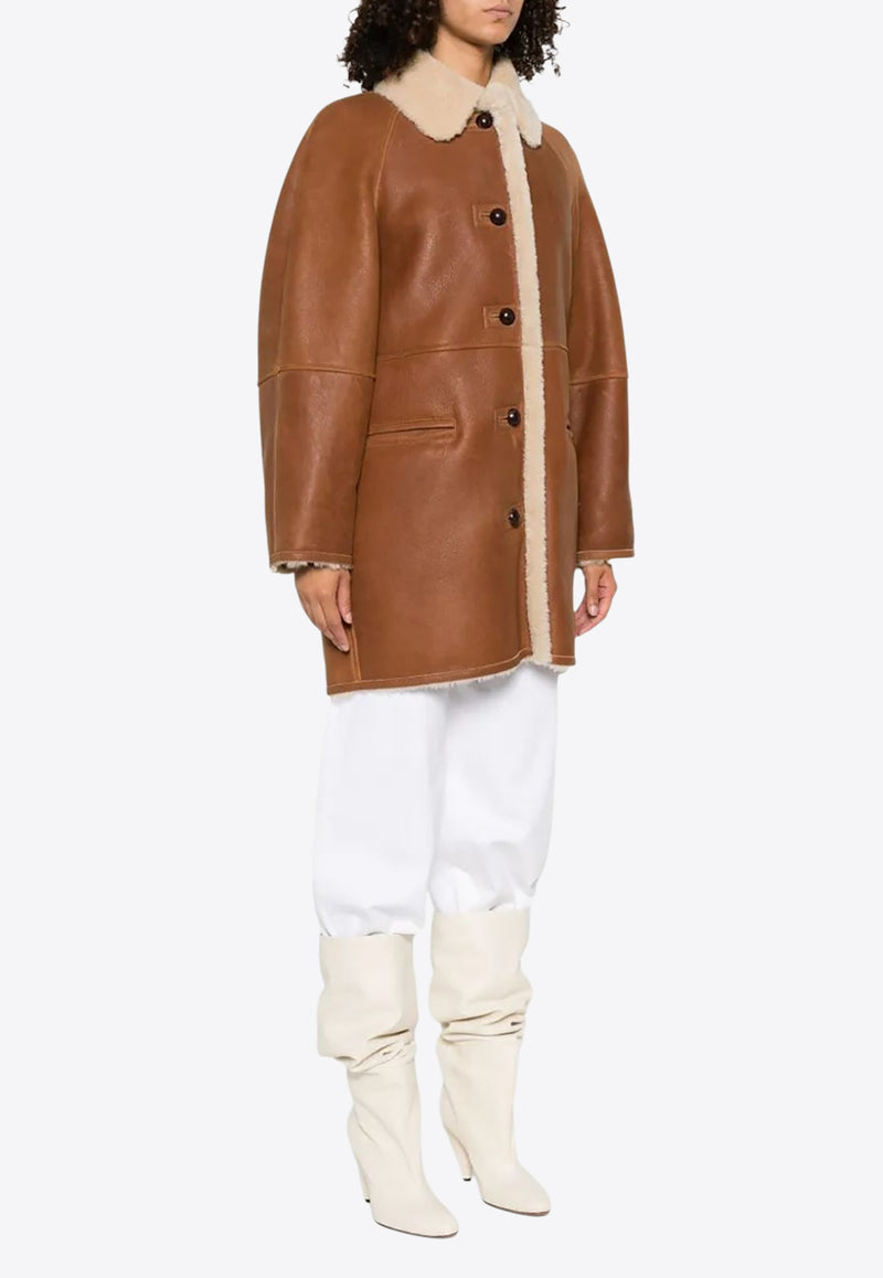 Isabel Marant Berthie Shearling and Leather Jackets Cognac MA0452FAC3A03I_50CO