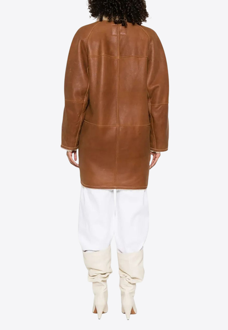 Isabel Marant Berthie Shearling and Leather Jackets Cognac MA0452FAC3A03I_50CO