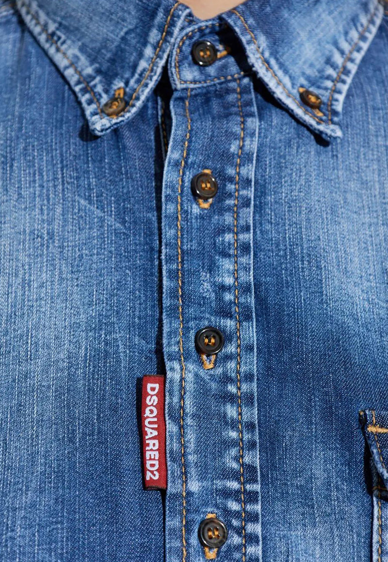 Dsquared2 Washed Denim Mini Shirt Dress Blue S75CV0949S30341_470