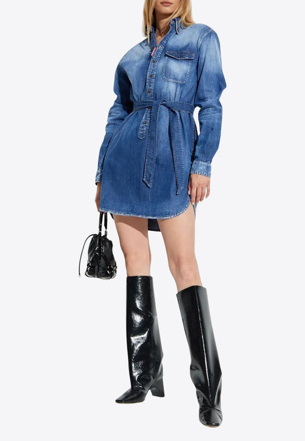Dsquared2 Washed Denim Mini Shirt Dress Blue S75CV0949S30341_470