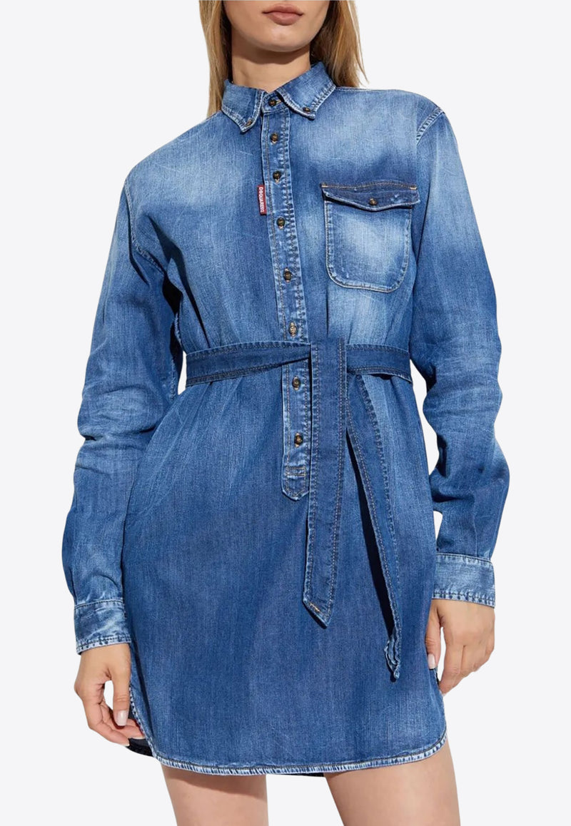 Dsquared2 Washed Denim Mini Shirt Dress Blue S75CV0949S30341_470