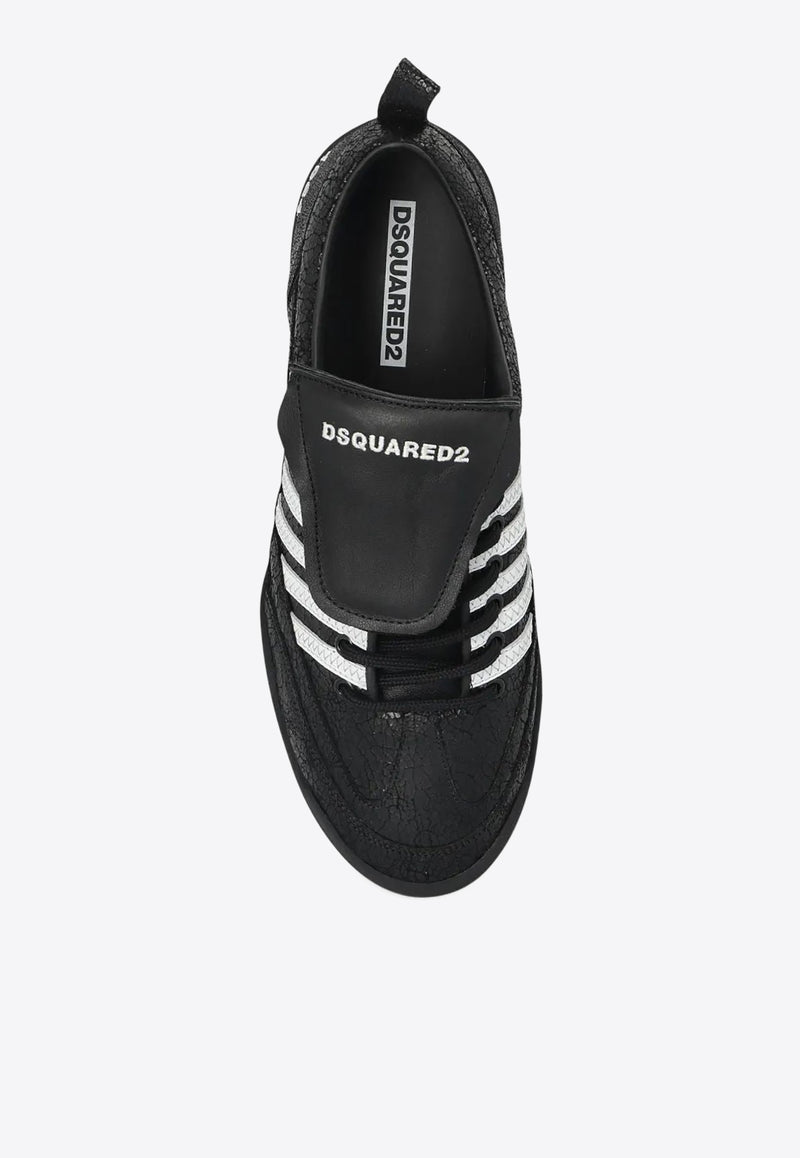 Dsquared2 Cracked Leather Lace-Up Soccer Sneakers Black SNM036143108439_M063