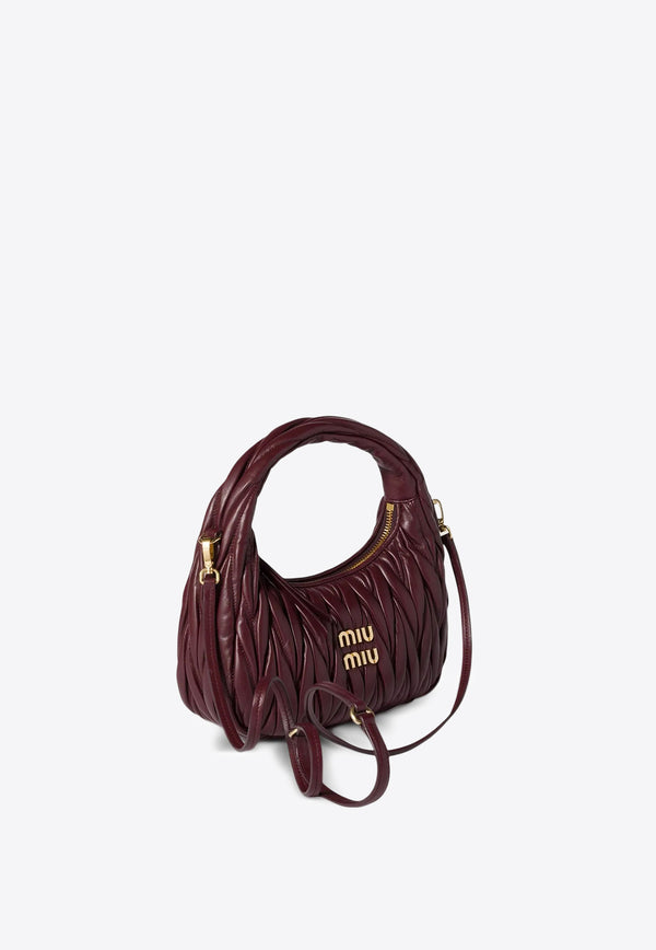 Miu Miu Small Wander Matelassé Leather Hobo Bag Burgundy 5BC125VOOYAN88_F0007