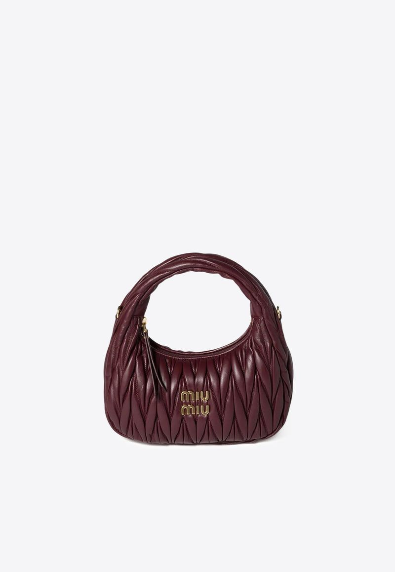 Miu Miu Small Wander Matelassé Leather Hobo Bag Burgundy 5BC125VOOYAN88_F0007
