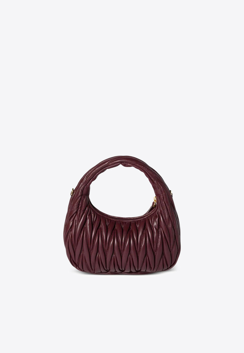 Miu Miu Small Wander Matelassé Leather Hobo Bag Burgundy 5BC125VOOYAN88_F0007