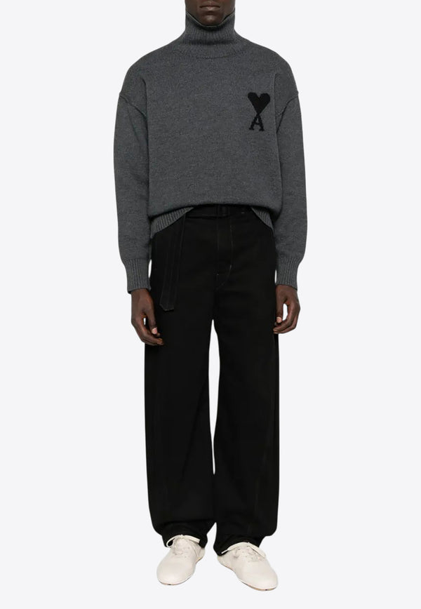 AMI PARIS Ami De Coeur Turtleneck Wool Sweater Gray UKS839018_0504