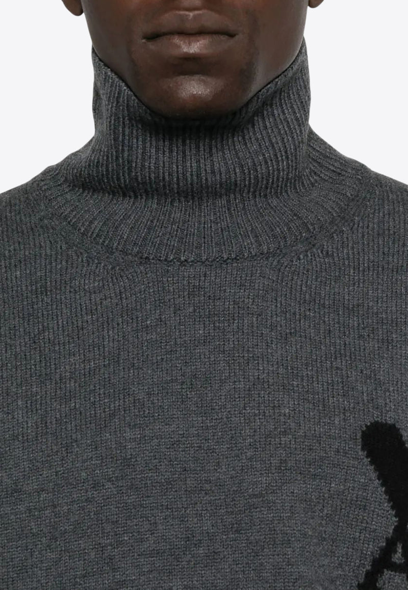 AMI PARIS Ami De Coeur Turtleneck Wool Sweater Gray UKS839018_0504