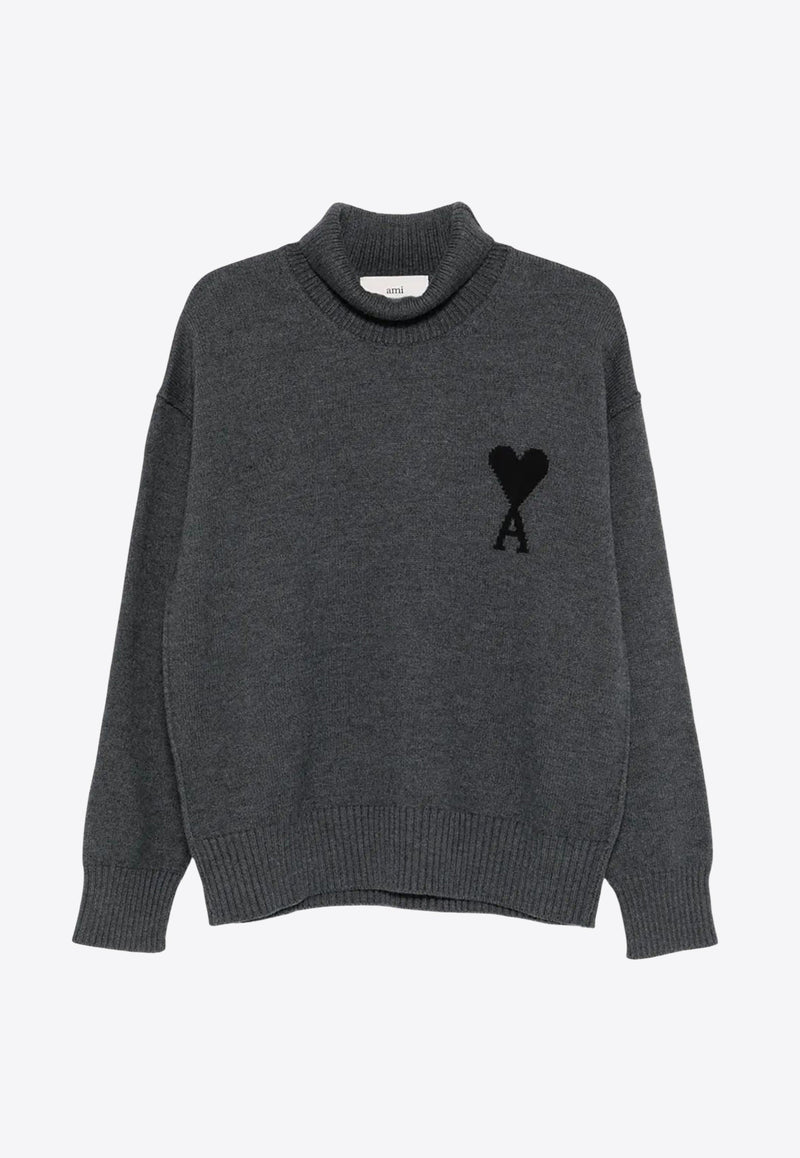 AMI PARIS Ami De Coeur Turtleneck Wool Sweater Gray UKS839018_0504
