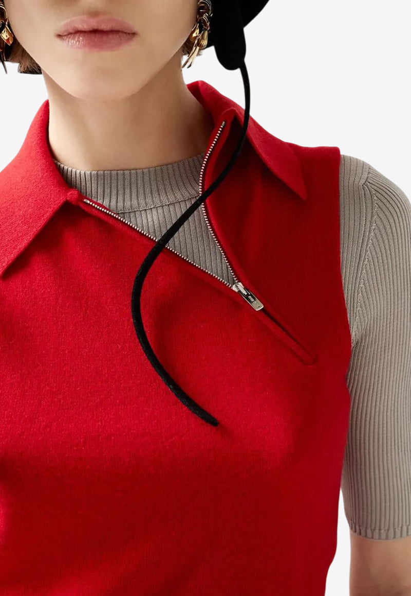 Miu Miu Cashmere Sleeveless Polo T-shirt Red MML00DSOOO18A9_F0011