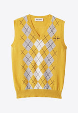Miu Miu Argyle Knit Cashmere Vest Yellow MMV296SOOO174B_F0010