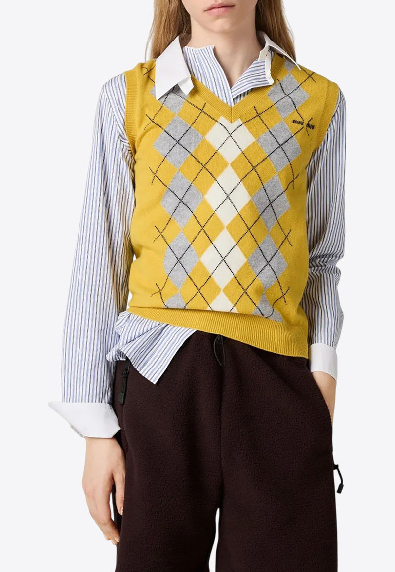 Miu Miu Argyle Knit Cashmere Vest Yellow MMV296SOOO174B_F0010