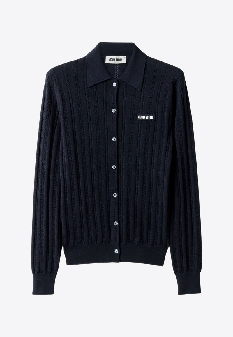 Miu Miu Openwork-Knit Cashmere Cardigan Blue MMF985SOOO17IW_F0008
