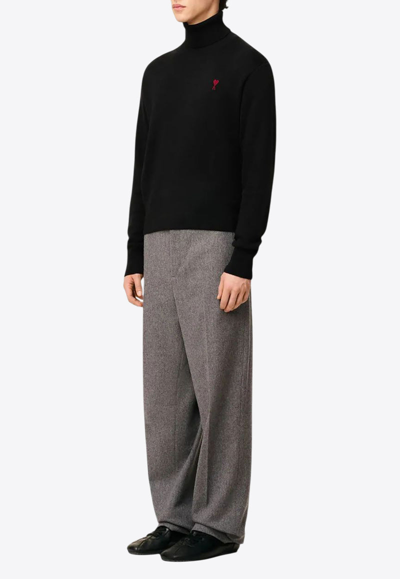 AMI PARIS Ami De Coeur Turtleneck Wool Sweater Black HKS827001_009