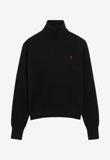 AMI PARIS Ami De Coeur Turtleneck Wool Sweater Black HKS827001_009