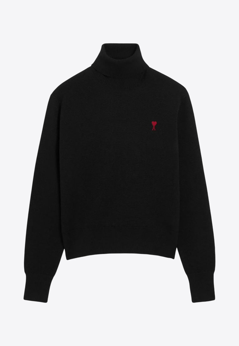 AMI PARIS Ami De Coeur Turtleneck Wool Sweater Black HKS827001_009