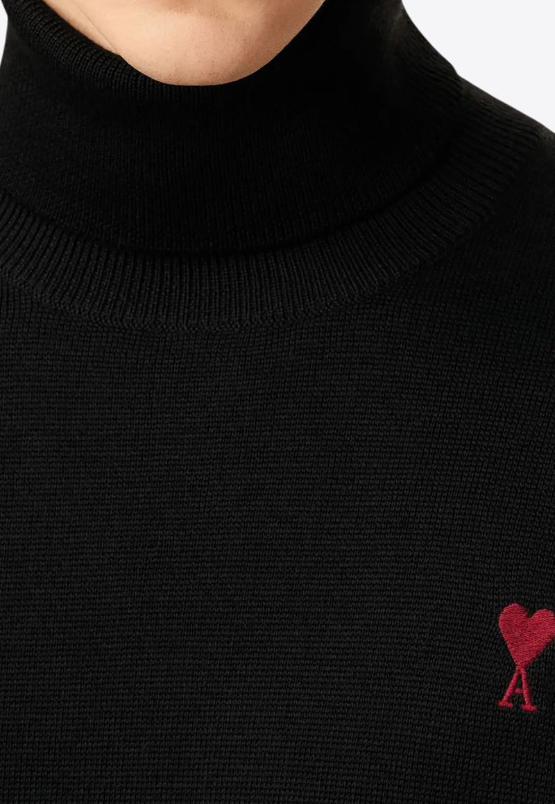 AMI PARIS Ami De Coeur Turtleneck Wool Sweater Black HKS827001_009