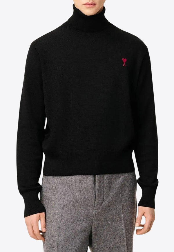 AMI PARIS Ami De Coeur Turtleneck Wool Sweater Black HKS827001_009
