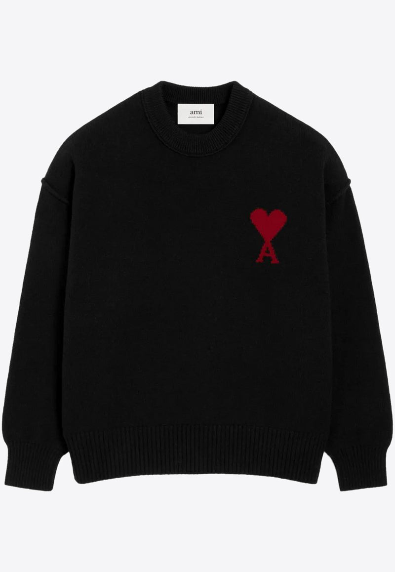 AMI PARIS Ami De Coeur Wool Sweater Black UKS838018_009