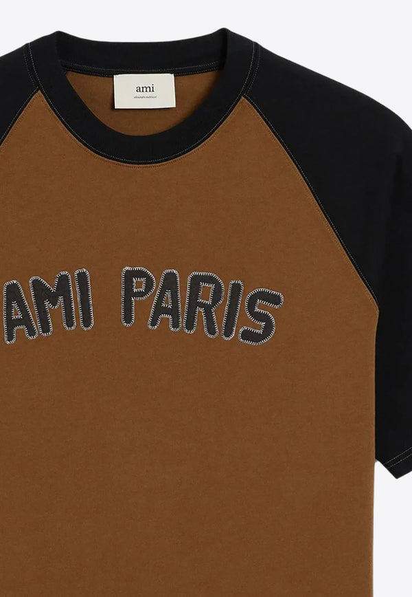 AMI PARIS Colorblocked Logo T-shirt Brown HTS350726_2162