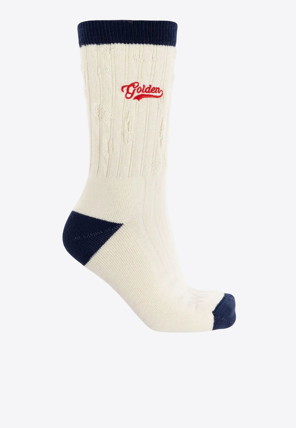 Golden Goose DB Distressed Logo Ankle Socks White GUP02372P002206_12305