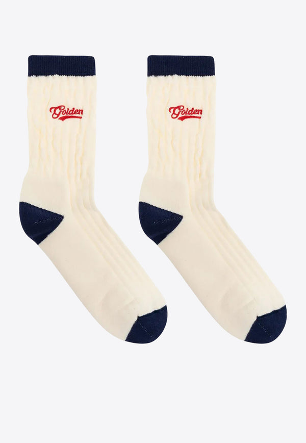 Golden Goose DB Distressed Logo Ankle Socks White GUP02372P002206_12305