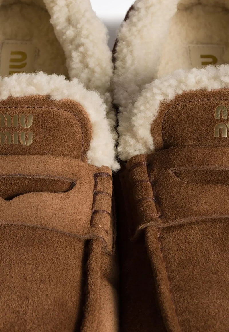 Miu Miu Logo Suede Loafers Brown 5D341EFZF05Z0G_F0324