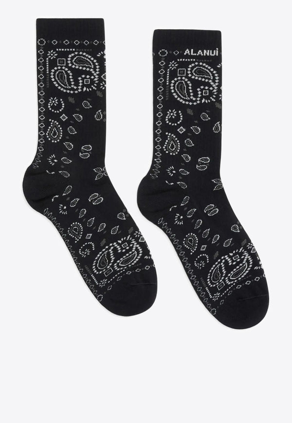 Alanui Bandana Jacquard Knit Socks Charcoal LWRA007E25KNI001_0706