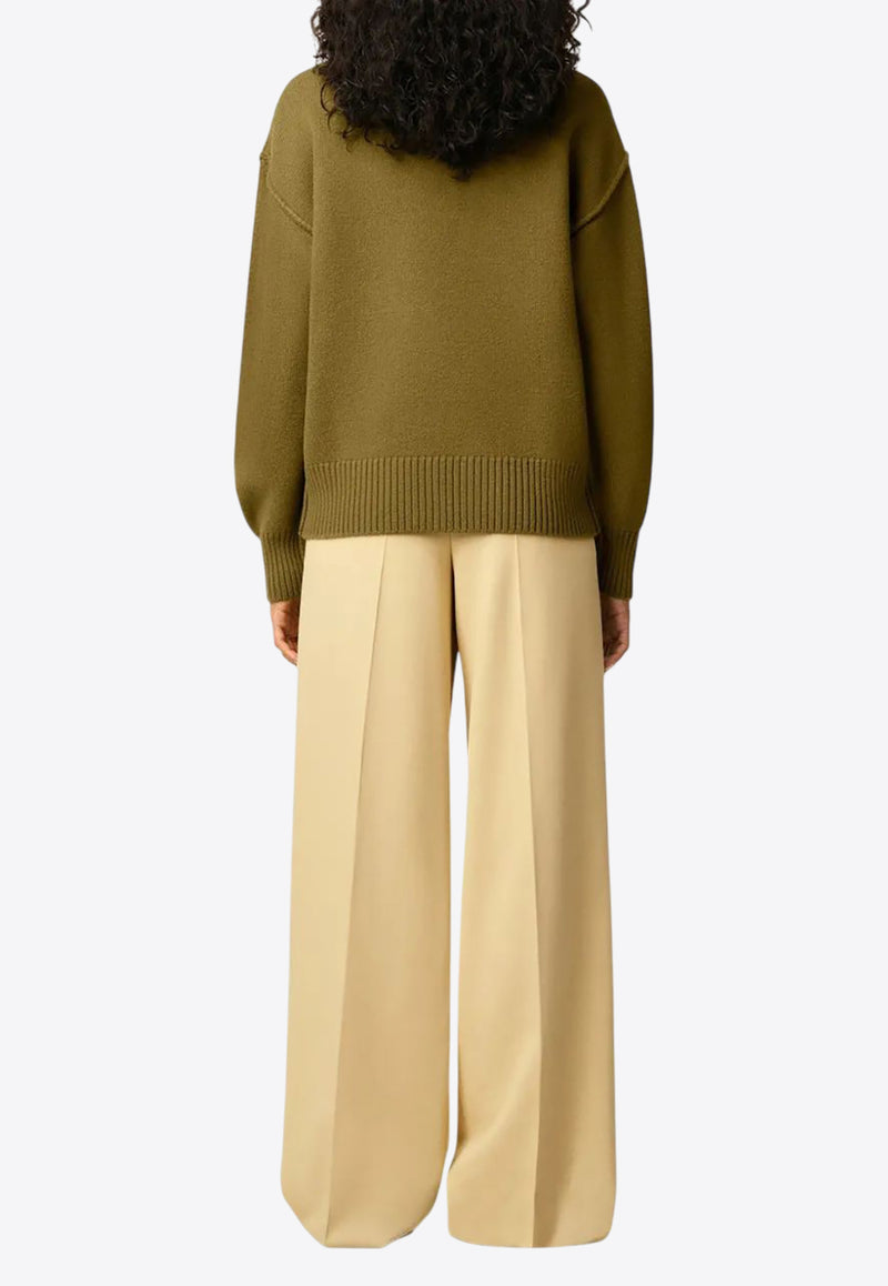 AMI PARIS Ami De Coeur Wool Sweater Olive UKS839018_2988