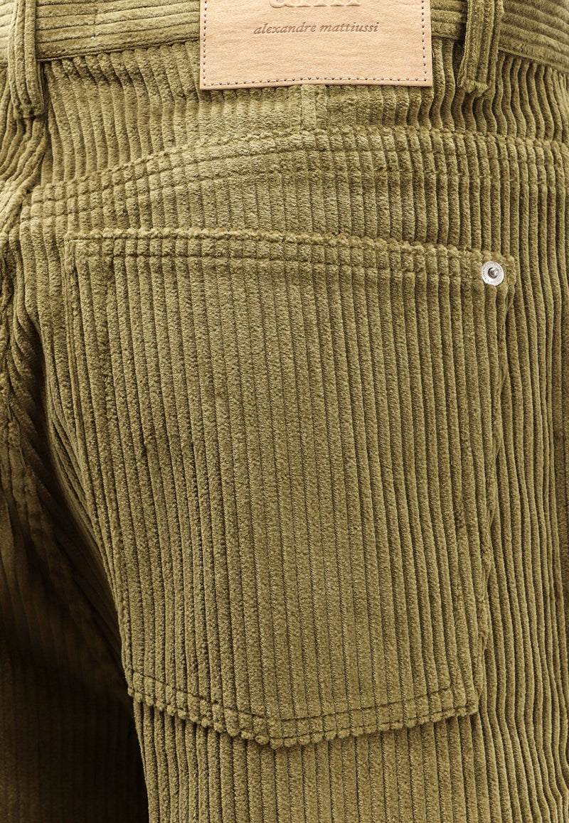AMI PARIS Logo Patch Straight  Corduroy Pants Green HTR830CO0131298_Brown_29840706